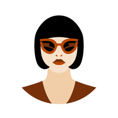 woman head  with  sunglasses style Flat front side