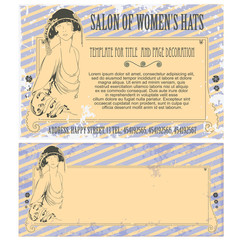 Pretty girl in ancient hat. Vector template.