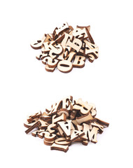 Pile of wood carved letters isolated