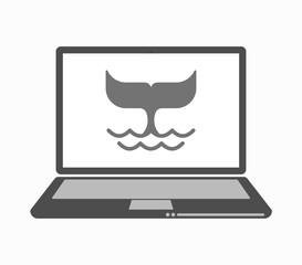Isolated line art laptop with a whale tail