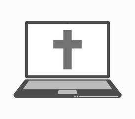 Obraz premium Isolated line art laptop with a christian cross