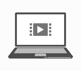 Isolated line art laptop with a multimedia sign