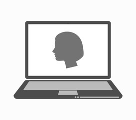 Isolated line art laptop with a female head