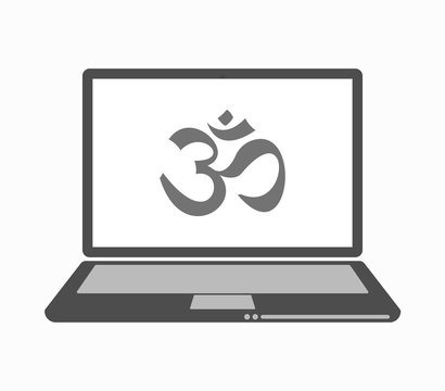 recommend clip art: Isolated line art laptop with an om sign