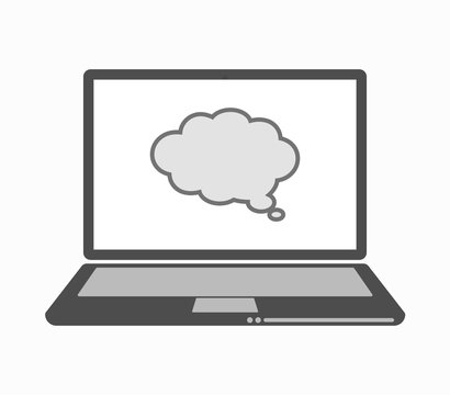 Isolated line art laptop with a comic cloud balloon