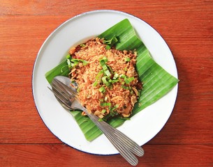 Pomelo salad, traditional Thai food on top view