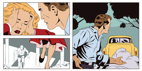 Man scolds a woman. Stock illustration.