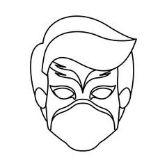 monochrome contour of faceless boy superhero with mask vector illustration