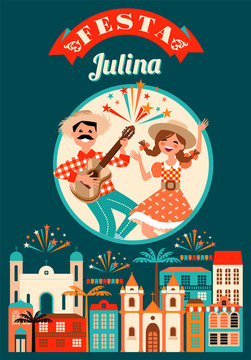Latin American holiday, the June party of Brazil. Vector illustration