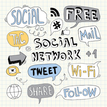 Social Network Speech Bubbles,Signs and Doodles