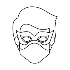 monochrome contour of faceless kid superhero with mask vector illustration