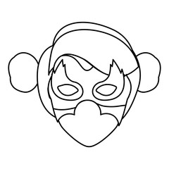 monochrome contour of faceless woman superhero with collected hair and mask vector illustration