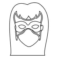 monochrome contour of faceless woman superhero with long hair and mask vector illustration