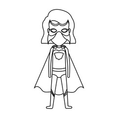 monochrome contour faceless of standing girl superhero with short hair vector illustration