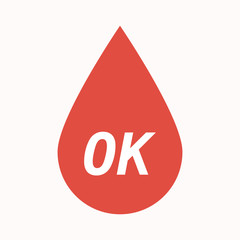 Isolated blood drop with    the text OK