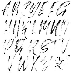 Hand drawn dry brush font. Modern brush lettering. Grunge style alphabet. Vector illustration.