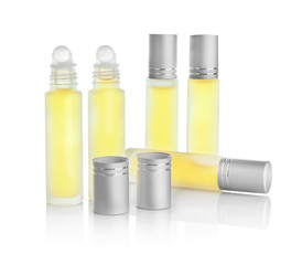 Perfume bottles on white background