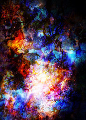 Naklejka na ściany i meble Cosmic space and stars, color cosmic abstract background. Crackle effect.