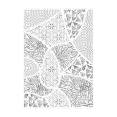 Black and white vector drawing in the style of patchwork.