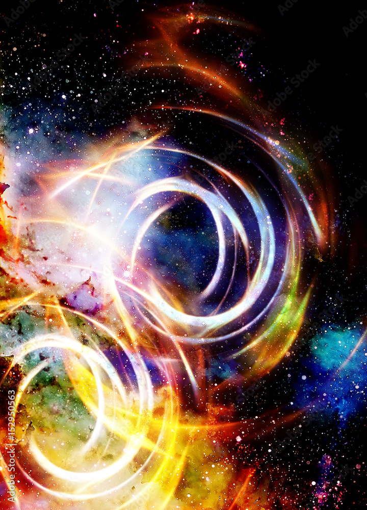 Poster cosmic space and stars with light circle.
