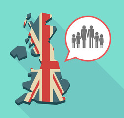 Long shadow UK map with a large family  pictogram