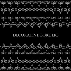 Borders set collection in calligraphic retro style isolated on black background.