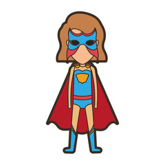 colorful silhouette with faceless standing girl superhero with short hair and thick contour vector illustration