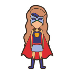colorful silhouette with faceless standing girl superhero with long hair and thick contour vector illustration