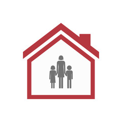 Isolated house with a female single parent family pictogram