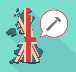 Long shadow UK map with a hammer