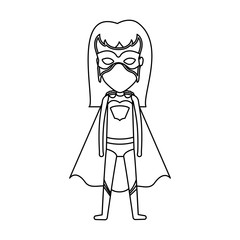 monochrome silhouette faceless with standing woman superhero with long hair vector illustration