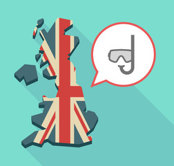 Long shadow UK map with a diving goggles