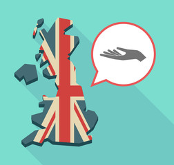 Long shadow UK map with a hand offering