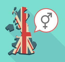 Long shadow UK map with a bigender symbol