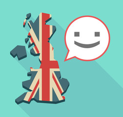 Long shadow UK map with a smile text face