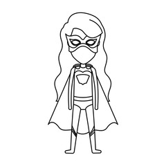 monochrome silhouette faceless with standing girl superhero with long wavy hair vector illustration