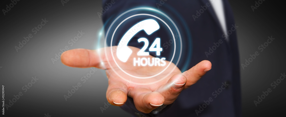 Aufkleber businessman using hotline customer assistance 3d rendering