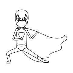 monochrome silhouette faceless of kid superhero in defensive pose vector illustration