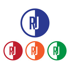 RJ initial circle half logo blue,red,orange and green color