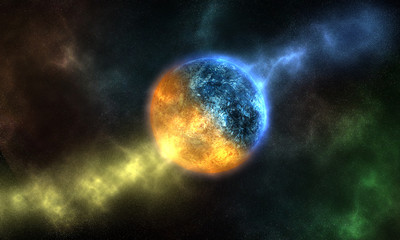 Fototapeta na wymiar Ice or water and fire planet, yin yang