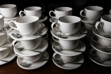 coffee cups. Catering. Mugs on a wooden table