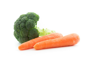 carrot and broccoli  on white background , Healthy food choice from the vegetable garden
