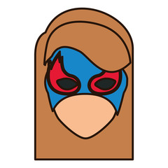 colorful silhouette with faceless girl superhero with hair straight with mask and closed eyes vector illustration
