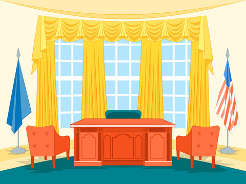 Cartoon Interior President Government Office With Furniture. Vector