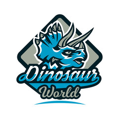 Colorful emblem, logo, dinosaur of the Jurassic period. Triceratops, badge, shield. Vector illustration