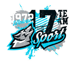 Design for printing on T-shirts, a wolf howling at the moon. Wild animal, predator, talisman, sports identity, logo. Vector illustration, grunge effect