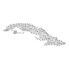 Map of Cuba from polygonal black lines and dots of vector illustration