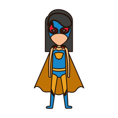 colorful silhouette with faceless standing girl superhero with short straight hair and closed eyes vector illustration