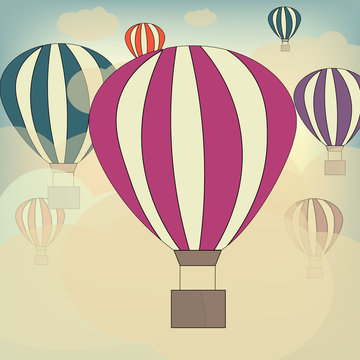 hot air balloon in the sky vector illustration background greeting card