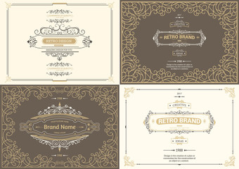 Monogram creative cards template with flourishes ornament elements. Elegant design for cafe, restaurant, heraldic, jewelry, fashion